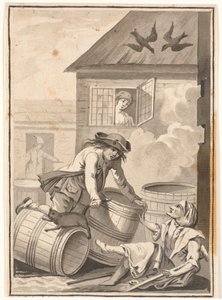 Jens Blok ja Gunild. Kuvitus Ludvig Holbergille: Peder Paars 1772. (2. kirja, 3. laulu) tekijältä Johannes Wiedewelt