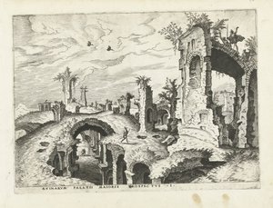 Näkymä Palatinus-kukkulan raunioille Rooman rauniot, 1561 (sarjan nimi)