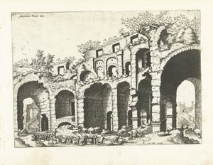 Näkymä amfiteatterista, luultavasti Colosseumista Rooman rauniot, 1561 (sarjan nimi)