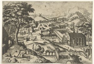 Maisema Saint Jerome kanssa hieronimus in deserto (otsikko esineessä) Maisemat kristillisillä tarinoilla (sarjan nimi) tekijältä Johannes of Lucas van Doetechum