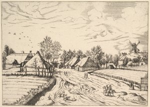 Maaseutukylä, jossa on Multifariarum casularum curiosin postimylly..., 1559-61 tekijältä Johannes van Doetecum I