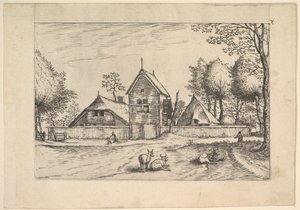 Maatila, lehmät ja paimen etualalla Praediorum villarum et rusticar..., n. 1559-61.