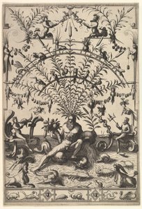 Decoració grotesca moderna amb un déu fluvial, 1557. finlandès