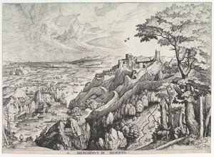 Pyhä Hieronymus erämaassa S. Hieronymus Desertossa teoksesta The Large Landscapes, n. 1555-56.