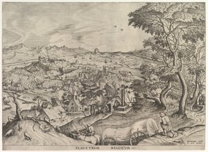 Belgialainen Wagon Plaustrum Belgicum Large Landscapesista, n. 1555-56. tekijältä Johannes van Doetecum I
