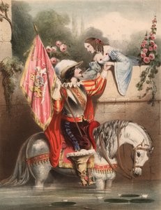 Katso puutarhamuurille Kate - sotilas valkoisella hevosella tapaamassa rakkautensa (väri litho)