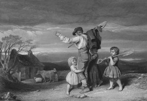 Kuvitus Robert Burnsin The Cottarin lauantai-iltaan, säe III (kaiverrus)
