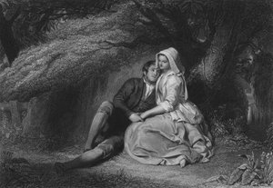 Kuvitus Robert Burnsin teoksesta The Cottarin lauantaiilta, säe IX (kaiverrus)