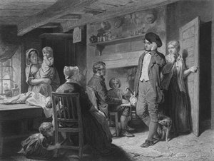 Kuvitus Robert Burnsin Cottarin lauantai-iltaan, säkeet VII ja VIII (kaiverrus)