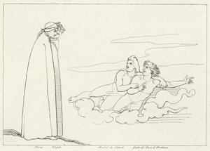 Keskustelu Guido Di Brettinoron kanssa, Kiirastule, Canto 14 (kaiverrus) tekijältä John (after) Flaxman