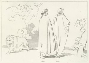 Sisääntulo pimeään puuhun, Inferno, Canto 1 (kaiverrus) tekijältä John (after) Flaxman