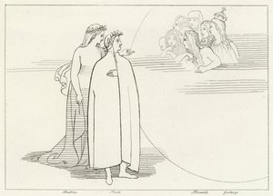 Kuun asukkaat, Paratiisi, Canto 3 (kaiverrus) tekijältä John (after) Flaxman