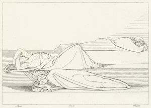 Runoilijat lepäämässä, Kiirastule, Canto 27 (kaiverrus) tekijältä John (after) Flaxman