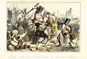 Kuningas Richard I taistelee Saladinia vastaan Arsufin (Azotus) taistelussa Palestiinassa tekijältä John (after) Leech