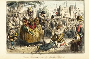 Sir Walter Raleigh laskee viittansa lätäkölle kuningatar Elizabeth I:lle Greenwichissä
