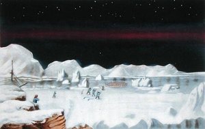 Ensimmäinen viestintä Boothia Felixin alkuperäisasukkaiden kanssa, Sir John Rossin (1777-1856) kirjoituksesta "Kertomus toisesta matkasta luoteisväylää etsimään" (litografia) tekijältä John (after) Ross