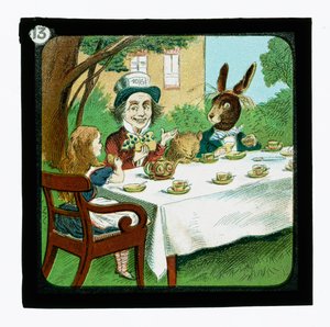 Liisa Ihmemaassa, värilliset lyhtydiat (lyhtyliukumäki) tekijältä John (after) Tenniel