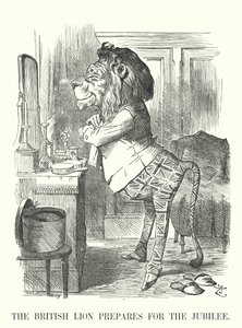 Punch-sarjakuva: Brittileijona valmistautuu juhlapäivään - Queen Victoria