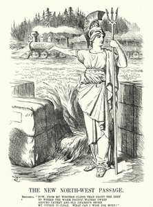Punch-sarjakuva: Uusi Luoteisväylä - Kanadan Tyynenmeren rautatie (kaiverrus) tekijältä John (after) Tenniel