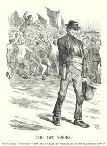 Punch-sarjakuva: The Two Voices - työttömyys ja sosiaaliset levottomuudet viktoriaanisessa Britanniassa (kaiverrus) tekijältä John (after) Tenniel