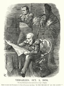 Punch-sarjakuva: Versailles, 5. lokakuuta 1870 - Ranskan nöyryytys Ranskan ja Preussin sodassa (kaiverrus)
