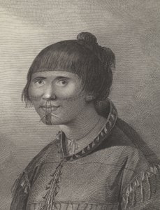 Oonalashkan nainen, 1700-luvun loppupuoli (kaiverrus).