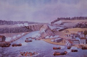 Queenston Heightsin taistelu (väri litho) tekijältä Walter Charles Mills