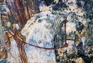 Hevonen, vaurioitunut fresko katossa Agios Vasileiosin kirkossa, Vavouledo, Kreeta, Kreikka (kuva) tekijältä Walter Charles Mills