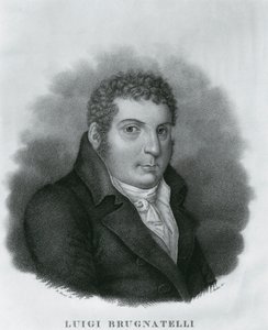 Muotokuva Luigi Valentino Brugnatellista (1761-1818), italialainen kemisti ja galvanoinnin keksijä, Luigi Radosin (1773-1840) etsaus Roberto Focosin (1806-1862) piirtämänä