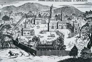 Stepan Razinin johtamat kasakat hyökkäsivät Astrahanin linnoitukseen vuonna 1670 Venäjällä tekijältä Walter Charles Mills