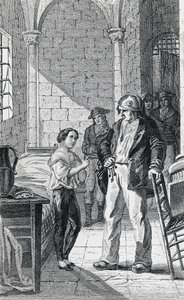 Dauphin Louis Charles ja hänen hoitajansa Antoine Simon temppelivankilassa, kaiverrus Philippoteaux ja Girardet, Ranskan vallankumous, Ranska. tekijältä Walter Charles Mills