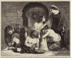 Historiallinen kokoonpano maalauksessa, armon teko, Kastilian Blanche, Ranskan kuningatar, vapauttamassa Pariisin kapitaalin vangit vuonna 1512 tekijältä John Alfred Vintner