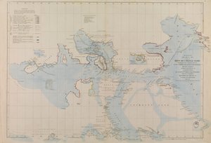 Erebusin ja Terror Bayn suurennettu suunnitelma - Sir John Franklinin talviasunnot.