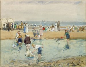 On the Beach, Whitley Bay (akvarelli ja vartaloväri paperilla)