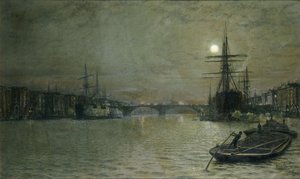 Pool and London Bridge at Night, 1884 tekijältä John Atkinson Grimshaw