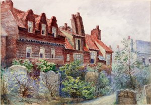 Talot Silver Streetillä All Saints Churchyardista, Newcastle upon Tyne, 1886 vartaloväri, kynä ja wc paperilla tekijältä John Atlantic Stephenson