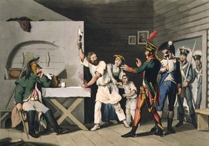 Venäjän uskollisuus ja sankarillisuus: Smolenskin talonpoika, kaiverrettu John Heaviside Clarkin (n.1771-1863) ja Matthew Dubourgin (fl.1813-20) teoksesta Historic, Military and Naval Anekdootit, pub. kirjoittanut Edward Orme (1774-n. 1820) 1816 (akvatinta tekijältä John Augustus (after) Atkinson