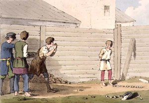 Babki, taiteilijan kaivertama taiteilijan käytöstavat, tavat ja huvit, nide 13, levy 13, pub. 1803 (akvatinta) tekijältä John Augustus Atkinson