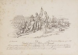 1. kaartin everstiluutnantti William Millerin kuolema Quatre Basin taistelussa tekijältä John Augustus Atkinson
