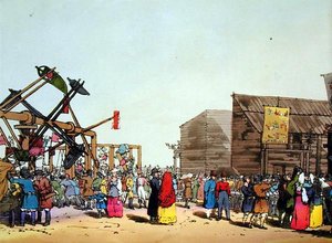 Katcheli, taiteilijan kaivertama, julkaistu 1804 (värilitho) tekijältä John Augustus Atkinson