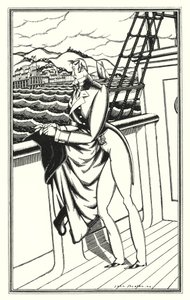 Lord Byronin kuvitus Don Juanille: "Adieu, Adieu! Minun kotirantani" (litho)