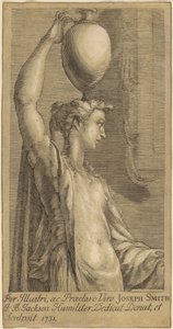 Nainen seisoo pitelee purkkia päässä tekijältä John Baptist Jackson, after Parmigianino