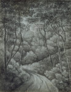 Maisema metsän läpi kulkevalla polulla ja klassisella temppelillä, 1700-luvun loppu. tekijältä John Baptist Malchair