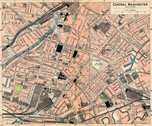 Manchesterin keskusta, 1900-luku tekijältä John Bartholomew
