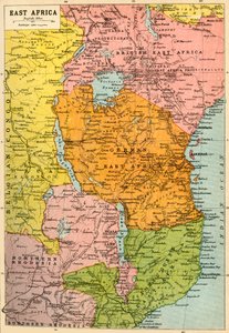 Itä-Afrikan kartta, ensimmäinen maailmansota, 1920.
