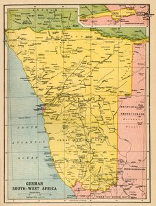 Saksalaisen Lounais-Afrikan kartta, ensimmäinen maailmansota, vuodelta 1920.