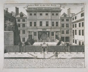 Näkymä Old Baileyn oikeussaliin, noin 1740.