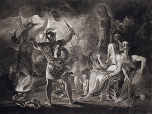 Macbeth, kolme noitaa ja Hekate näytöksessä IV, kohtaus I William Shakespearen (1564-1616) 