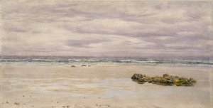 Kennack Sands, Cornwall, laskuveden aikaan, 1877 (öljy kartongille, piirustuksena) tekijältä John Brett