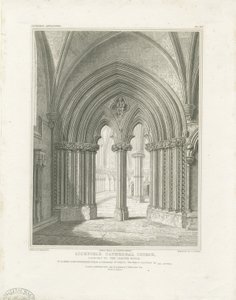 Lichfieldin katedraalin sisätilat - Kapitaalitalon oviaukko: kaiverrus, nd [c 1819] (tulostus)
